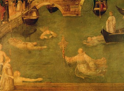Wonder van het kruis bij de brug van S. Lorenzo (detail) door Gentile Bellini